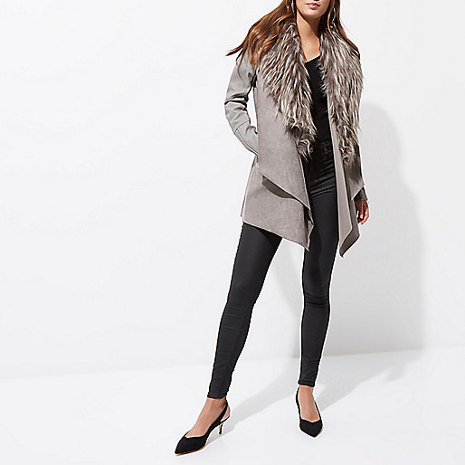 river island brown chukka boots,jacques-vertuk White Kimono Grey faux fur trim fallaway coat Jackets Coats / Jackets women