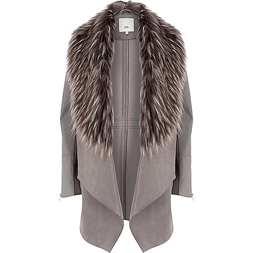 river island brown chukka boots,jacques-vertuk White Kimono Grey faux fur trim fallaway coat Jackets Coats / Jackets women