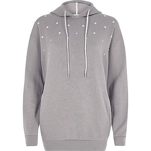 jacques-vertuk Grey faux pearl embellished hoodie 707525 women Tops Hoodies / Sweatshirts