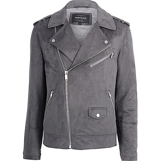 jacques-vertuk Grey faux suede biker jacket 301857 men Coats / Jackets Jackets