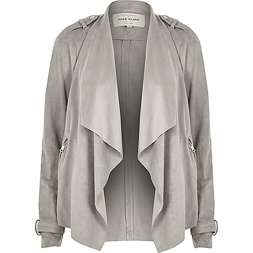 jacques-vertuk Grey faux suede waterfall biker jacket 696419 women Coats / Jackets