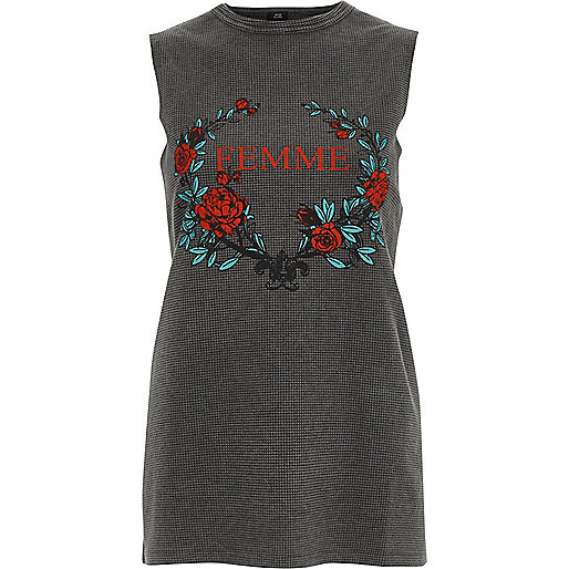 jacques-vertuk Grey 'femme' rock print tank top 702472 women Tops T-Shirts & Vests Print T-Shirts / Vests