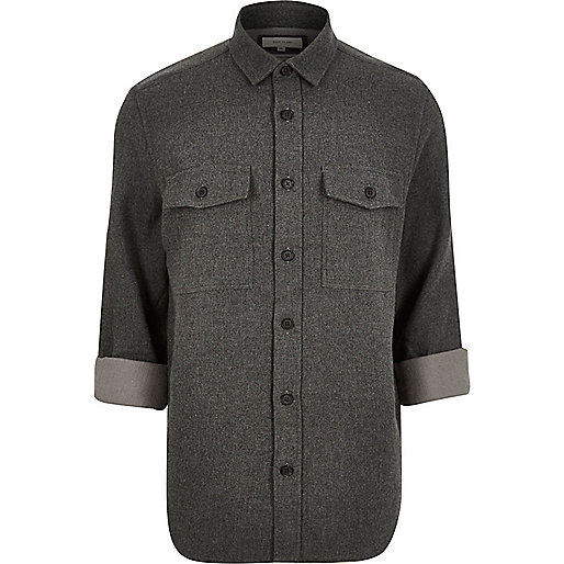 jacques-vertuk Grey flannel two pocket overshirt 289085 men Shirts