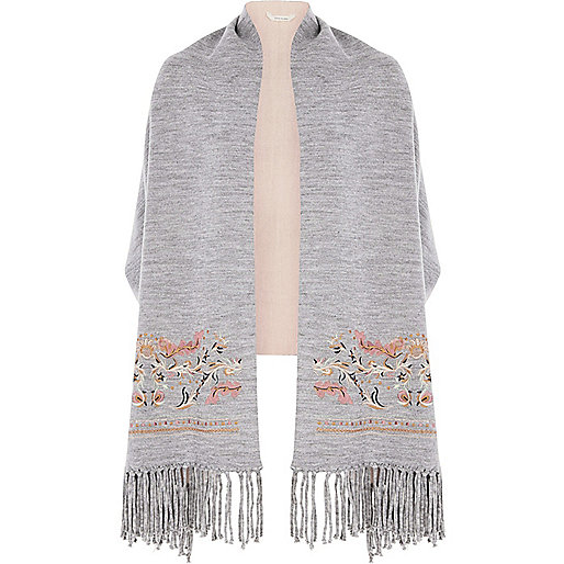 jacques-vertuk Grey floral embroidered fringe cardigan 698111 women Tops Kimonos