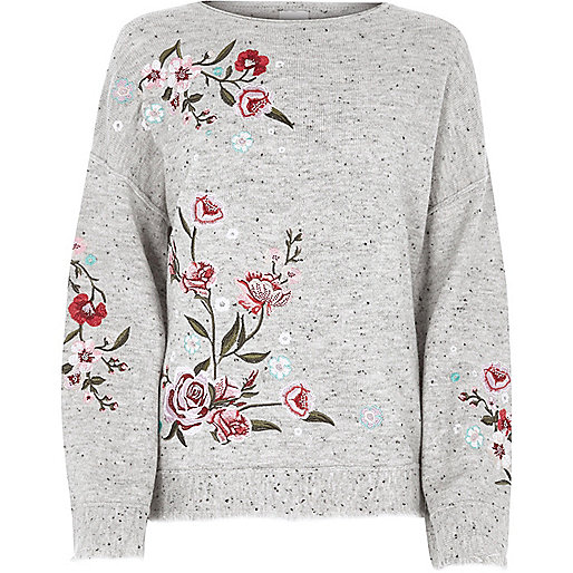 jacques-vertuk Grey floral embroidered sweater 705328 women Knitwear Jumpers