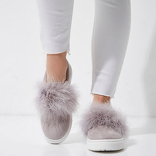 river island polka dot,jacques-vertuk Online Sklep Grey fluffy slip on plimsolls Plimsolls / Sneakers Shoes / Boots women