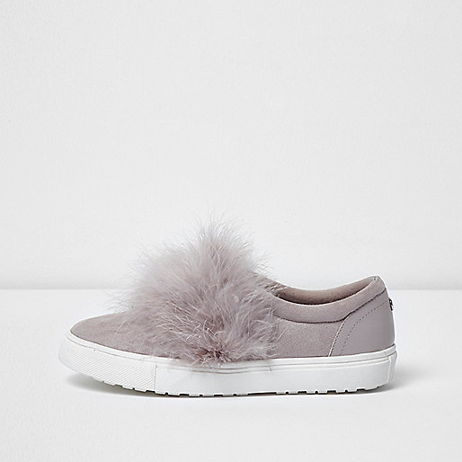 jacques-vertuk Grey fluffy slip on plimsolls 704085 women Shoes / Boots Plimsolls / Trainers