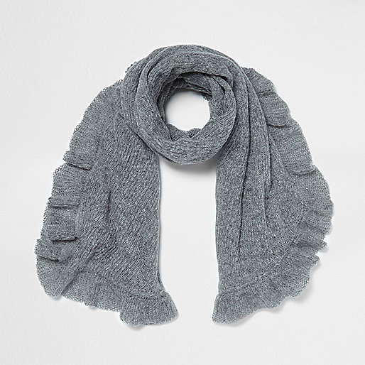 jacques-vertuk Grey frill hem knit scarf 703439 women Accessories Scarves