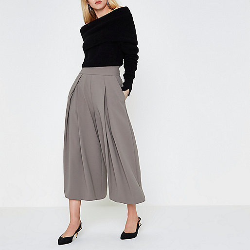 river island near me,jacques-vertuk Outlet Grey front pleat high waisted culottes women 709819