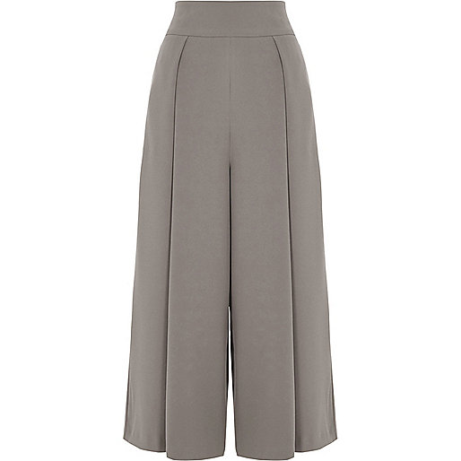 jacques-vertuk Grey front pleat high waisted culottes 709819 women Trousers Wide Leg Trousers