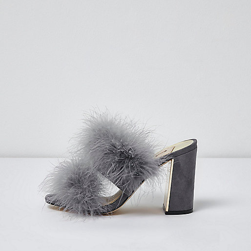 jacques-vertuk Grey fur block heel mules 700288 women Shoes / Boots