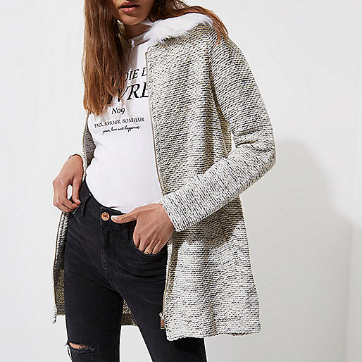 river island white maxi,jacques-vertuk Outlet Sale Grey fur collar jersey swing coat Jackets Coats / Jackets women