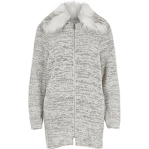 river island white maxi,jacques-vertuk Outlet Sale Grey fur collar jersey swing coat Jackets Coats / Jackets women