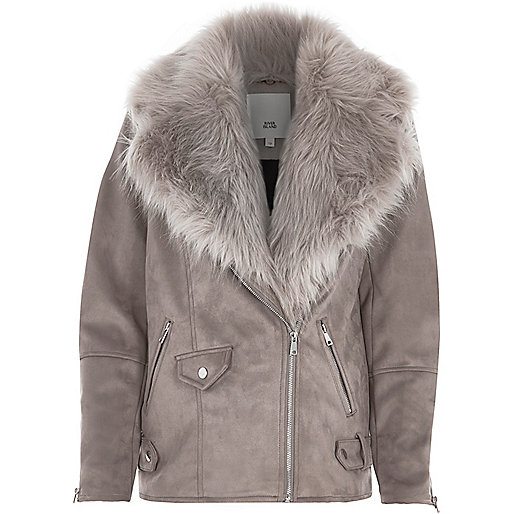 jacques-vertuk Grey fur trim aviator jacket 704676 women Coats / Jackets Jackets