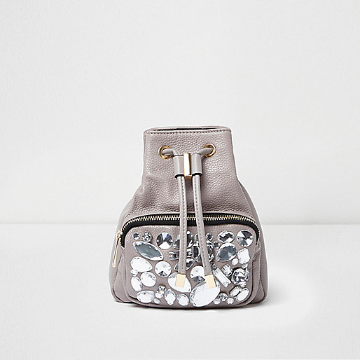 jacques-vertuk Grey gem embellished mini backpack 705817 women Bags / Purses Backpacks