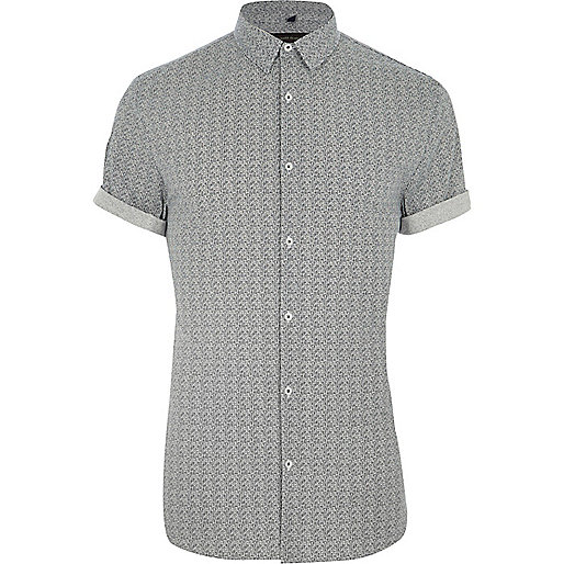 river island cream blouse,Two Piece Outfits jacques-vertuk Grey geo muscle fit short sleeve shirt Short Sleeve Shirts Shirts men