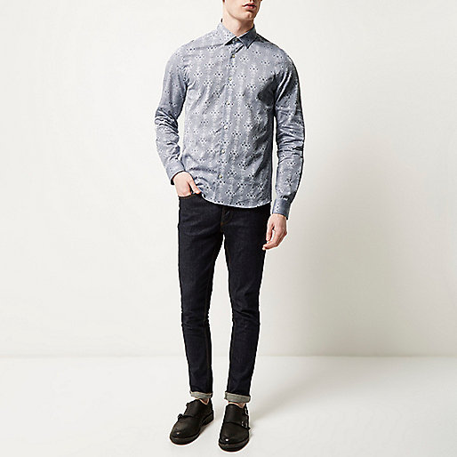 river island infant shoes,jacques-vertuk Online Shop Nederland Grey geometric pattern slim fit shirt Shirts Sale men