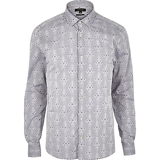 river island infant shoes,jacques-vertuk Online Shop Nederland Grey geometric pattern slim fit shirt Shirts Sale men