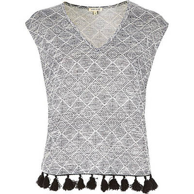 black polka dot dress river island,jacques-vertuk Online Shop Grey geometric tassel hem top T-Shirts & Tanks Sale women