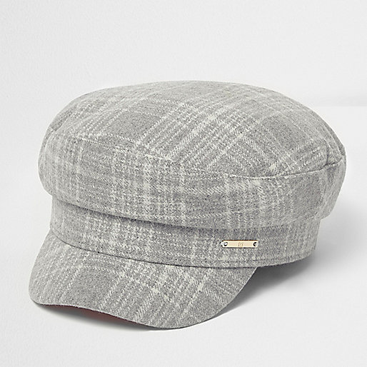 jacques-vertuk Grey herringbone check baker boy hat 707288 women Accessories Hats