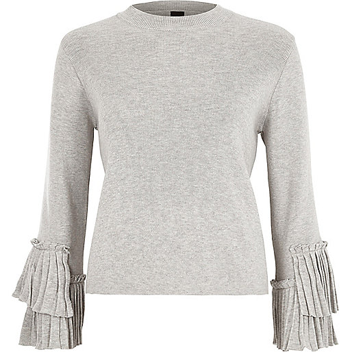 river island hunter wellies,Womens Chinos jacques-vertuk Grey high neck pleated sleeve knitted top Knitted Tops Knitwear women