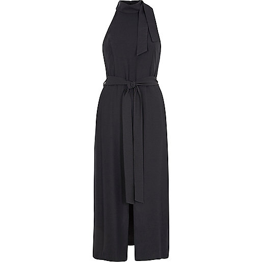 river island caroline flack dress,jacques-vertuk Brand Grey high neck tie waist midi dress Swing Dresses Dresses women