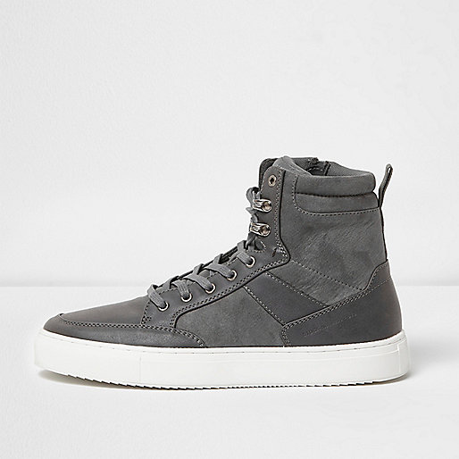 jacques-vertuk Grey high top contrast sole lace-up sneakers 302674 men Shoes / Boots Trainers