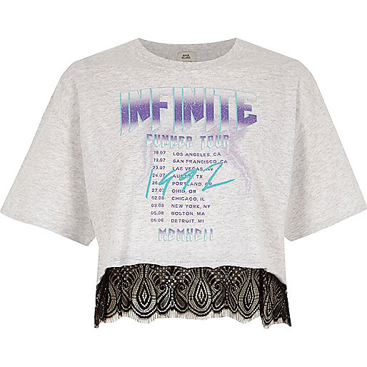 jacques-vertuk Grey 'Infinite' band print lace hem T-shirt 703720 women Tops