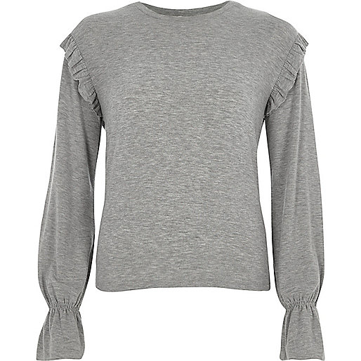 jacques-vertuk Grey jersey frill shoulder top 706050 women Tops T-Shirts & Vests Plain T-Shirts / Vests