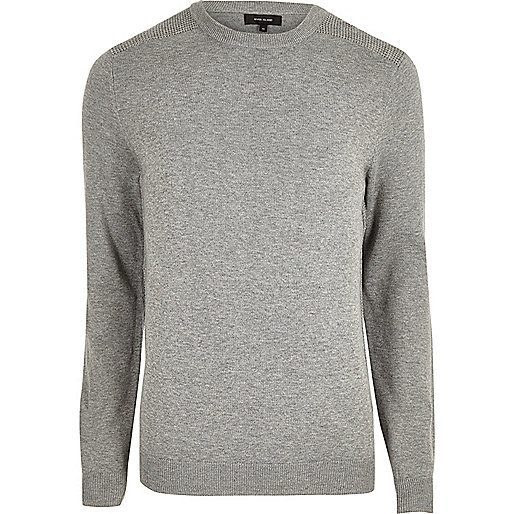 river island grey jumper dress,jacques-vertuk Shopping Online Grey knit slim fit mesh panel sweater Sweaters / Cardigans Sale men