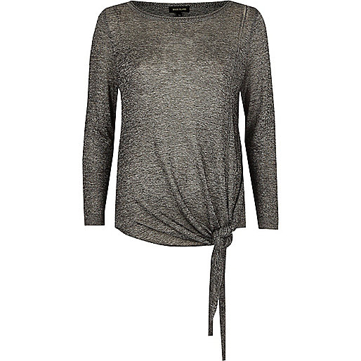 jacques-vertuk Grey knit tie side sweater 700179 women RI Limited Edition