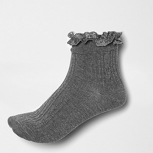 river island l,jacques-vertuk South Africa Grey lace frill socks women 698747