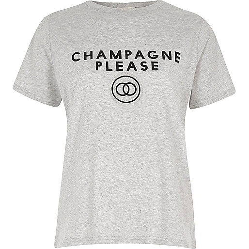 jacques-vertuk Grey marl 'champagne please' T-shirt 708477 women Tops T-Shirts & Vests Print T-Shirts / Vests