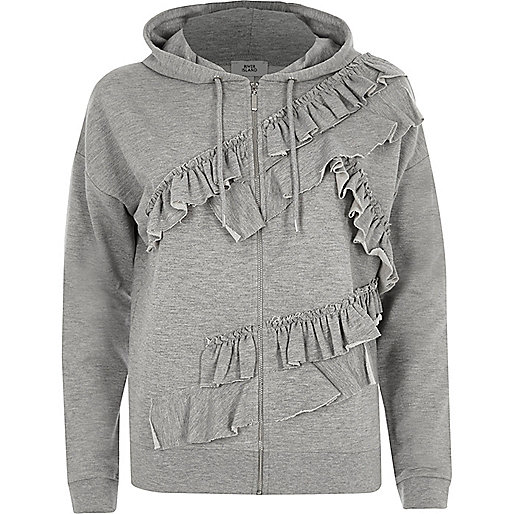 jacques-vertuk Grey marl frill zip up hoodie 708071 women Tops Hoodies / Sweatshirts