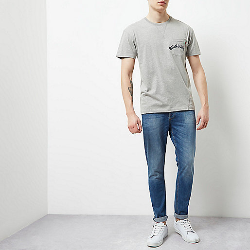 river island oxford street,Where Sells jacques-vertuk Clothes Grey marl Jack & Jones pocket print T-shirt T-shirts T-Shirts / Tanks men