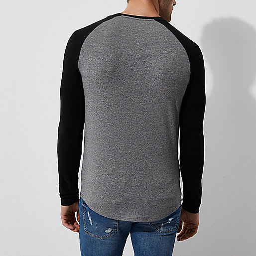 www riverisland com sale,jacques-vertuk Camel Top Grey marl muscle fit raglan sleeve T-shirt Long Sleeve T-Shirts T-Shirts / Tanks men