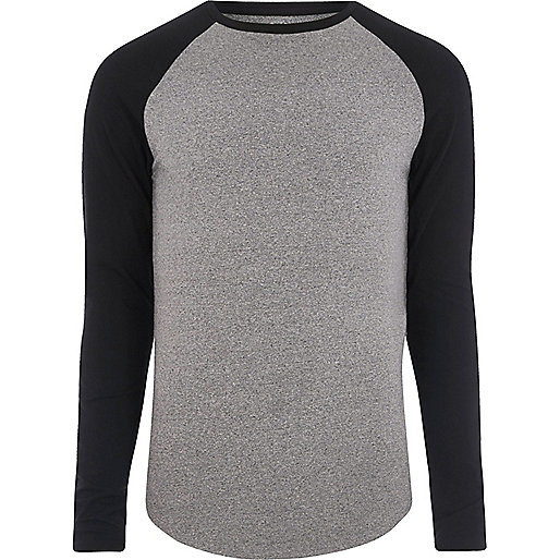 jacques-vertuk Grey marl muscle fit raglan sleeve T-shirt 301388 men T-Shirts / Vests Long Sleeve T-Shirts