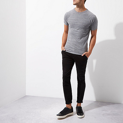 river island silverlink,jacques-vertuk Dresses Very Grey marl muscle fit raglan T-shirt T-shirts T-Shirts / Tanks men