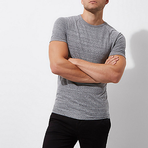 river island silverlink,jacques-vertuk Dresses Very Grey marl muscle fit raglan T-shirt T-shirts T-Shirts / Tanks men