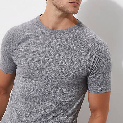 river island silverlink,jacques-vertuk Dresses Very Grey marl muscle fit raglan T-shirt T-shirts T-Shirts / Tanks men