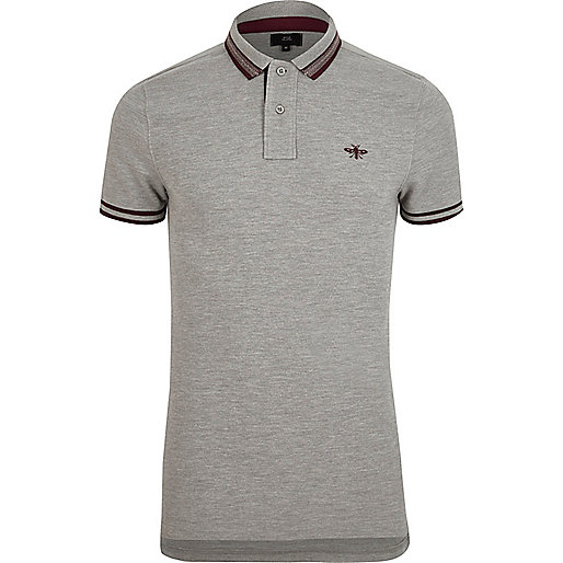 jacques-vertuk Grey marl muscle fit tipped polo shirt 303118 men Polo Shirts