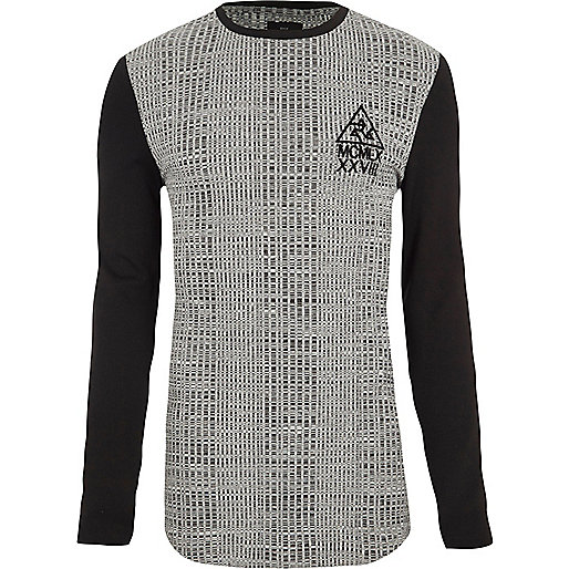 jacques-vertuk Grey marl rib muscle fit long sleeve T-shirt 303269 men T-Shirts / Vests Long Sleeve T-Shirts