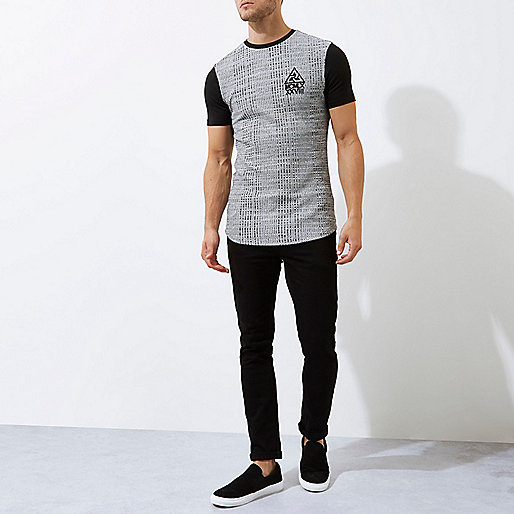 river island jeggings,jacques-vertuk Internet Shopping Grey marl rib muscle fit longline T-shirt T-shirts T-Shirts / Tanks men