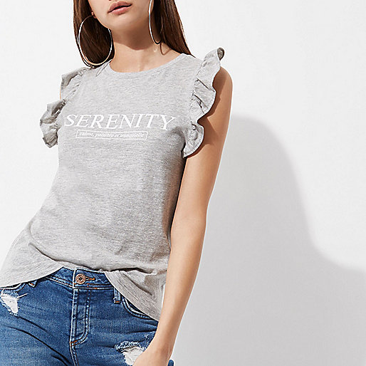 river island blue and white dress,jacques-vertuk Home Grey marl 'serenity' frill sleeve tank top Print T-Shirts / Tanks T-Shirts & Tanks Tops women