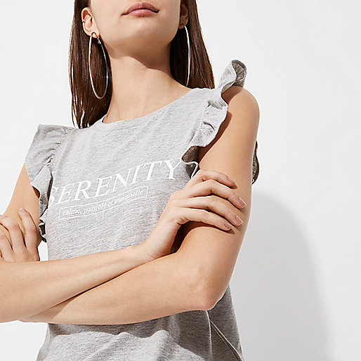 river island blue and white dress,jacques-vertuk Home Grey marl 'serenity' frill sleeve tank top Print T-Shirts / Tanks T-Shirts & Tanks Tops women