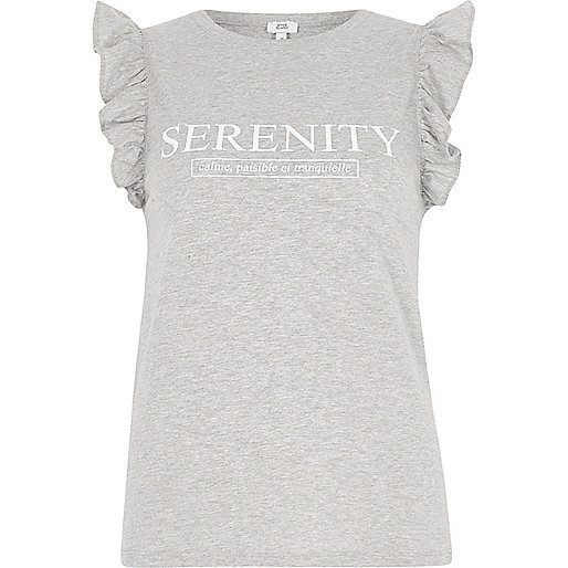 jacques-vertuk Grey marl 'serenity' frill sleeve tank top 707753 women Tops T-Shirts & Vests Print T-Shirts / Vests