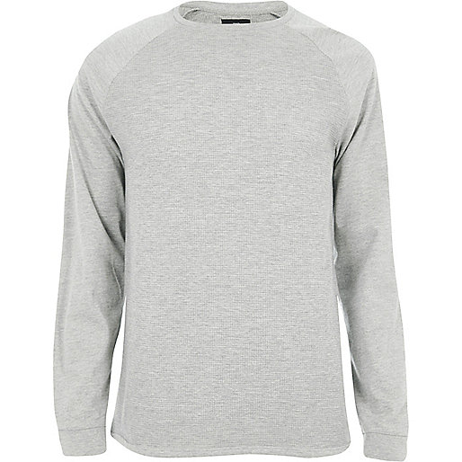 jacques-vertuk Grey marl slim fit textured raglan T-shirt 301863 men T-Shirts / Vests Long Sleeve T-Shirts