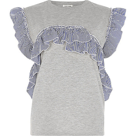 river island cream coat,jacques-vertuk Online Grey marl stripe frill T-shirt women 699244