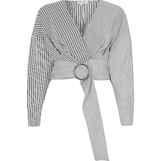 river island sale for ladies,jacques-vertuk Work Clothes Grey mix stripe ring belt crop top Tops Sale women