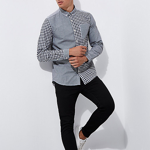 river island black patent chelsea boots,jacques-vertuk Outlet Shop Grey mixed gingham print long sleeve shirt Shirts Sale men